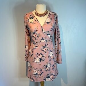 Lord and Taylor design lab pink floral wrap dress size medium